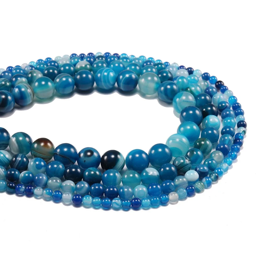 1strand/lot 4 6 8 10 12 mm Loose Beads Natural Blue Striped Agates Natural Stone - £6.23 GBP