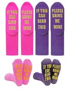 Set of 2 &quot;If You Can Read This Bring Me Wine&quot; Novelty Socks - Pink &amp; Purple - $13.56 CAD