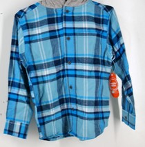 Long Sleeve Button Up Hoodie Blue Flannel S (6/7) Wonder Nation 35 - £5.41 GBP