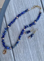 “Bella Blue” Blue Lapis Necklace And Earrings  With Gold Amber droplet Sale! - £27.73 GBP