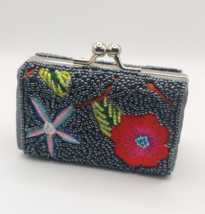 Vintage Beaded &amp; Embroidered Floral Click Closure Coin Purse - $32.05