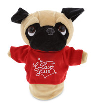 I Love You Super Soft Plush Pug Dog Hand Puppet With Red Shirt - 10&quot; - £25.71 GBP