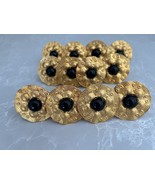Set Of 4 Gold &amp; Black Center Stone Napkin Ring Holders Excellent - $222.39 MXN