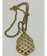 VTG Signed CROWN TRIFARI DIAMOND Criss-Cross Pendant Necklace GOLD-TONE 25&quot; - £37.12 GBP