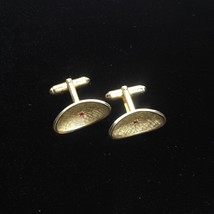 Vintage Anson Gold Tone Cufflinks Red Chip Curved (s) - $12.15
