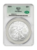 2024 $1 Silver Eagle CACG MS70 First Delivery - $66.20