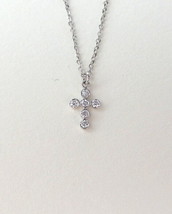 Small Diamond Cross Necklace 14K White Gold 0.07CT Natural Earth Mined Diamonds - £164.05 GBP