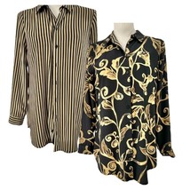 Reversible Womens Large LS Button-Down Shirt Black Gold Stripe+Floral Pa... - £14.55 GBP