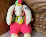 Vintage Plush Poly Neon Pink Green Yellow Easter Bunny With Hat &amp; Tie NW... - $33.24