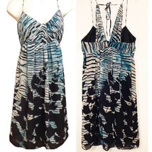 Vintage BCBG Paris Silk Blue Structured Maxi Dress Halter Dress Sleeveless Lined - £39.50 GBP