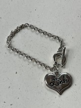 Silvertone Chain w Large Heart Shaped LINK Charm Bracelet – 7 inches long x 7/8t - £8.43 GBP