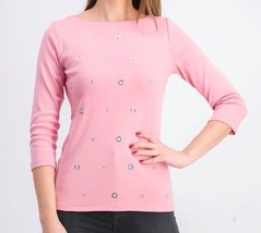 Karen Scott Womens XL Mellow Rose Cotton Grommet 3/4 Sleeve Top NWT AX78 - $19.59