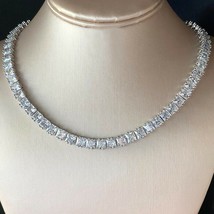 6mm Princess Shape Real Moissanite Tennis Necklace 14K White Gold Plated Silver - £324.96 GBP