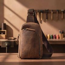 Leather Men's Chest Bag, Vintage Crazy Horse Sling Bag, Premium Cowhide ... - $95.00