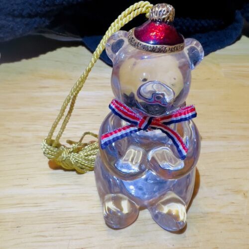 Primary image for VTG Gorham Full Lead Crystal Teddy Bear Patriotic 100th Anniversary Ornament