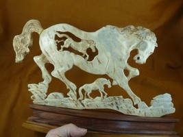 horse-10) wild Horses of shed ANTLER figurine Bali detailed carving stal... - $341.50