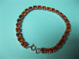 AMBER Rhinestone Vintage Tennis BRACELET in Sterling Silver - 7 1/4 inches - £31.60 GBP
