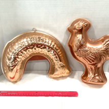 Lot Of 2 MIRRO Copper Gelatin Jello Molds Wall Decor Hang Fish Rooster Pristine - £12.50 GBP