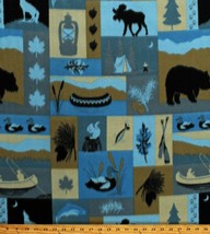 Fleece Camping Mountains Woods Moose Nature Fleece Fabric Print BTY A340.17 - £6.37 GBP