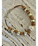 “Sage Cream” Pearl/Leather Bracelet Free Shipping On Sale! - £26.37 GBP