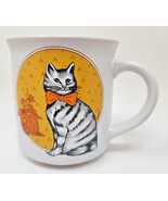 1985 Chadwick Miller Fall Theme Orange Bowtie Cat Coffee Mug W2 - £11.98 GBP