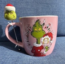 Dr Seuss The Grinch &amp; Cindy Lou Who Pink Mug w/Stir Stick NEW 18oz Christmas Cup - £25.94 GBP