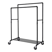 Heavy Duty Rustic Pipe Black Double-Rail Clothes Garment Rack w/ Locking Wheels - $3,412.91 MXN
