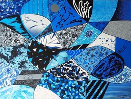 Tom Pergola-Black, Blue &amp; White-Original Acrylic/Wrapped Canvas/Hand Signed/LOA - £1,486.74 GBP