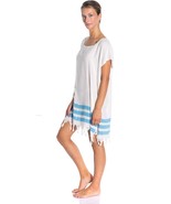 Soft Turkish Cotton Beach Cover Up Dress Women Short Sleeve Fringe Hem - $34.17 CAD