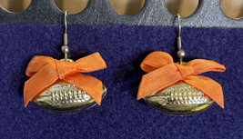 Dangle Goldtone Football With Orange Ribbon Earrings - £6.16 GBP