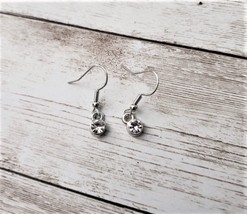 Silver Tone &amp; Clear Gem Simple Dangle Earrings for Pierced Ears - New - £7.96 GBP