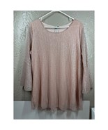 Christopher &amp; Banks Blouse Women&#39;s Pink Metallic Thread 3/4 Bell Sleeve ... - $27.45