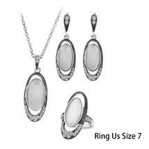 Hot 4Pcs/Sets Vintage Wedding Jewelry Set For Women Ancient Silver Color White O - £6.57 GBP