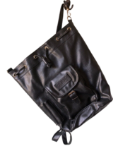 Vintage Vegan Leather Bucket Bag Backpack Sling Purse Black Paris Sport Club 15&quot; - £29.12 GBP