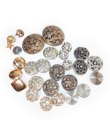 Vtg Metal Bronze Silvertone Round Assorted Button Lot Rhinestone Stamped - $12.49