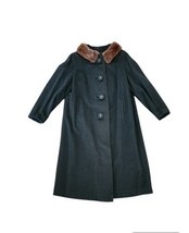 Vintage MOD 50-60s Black Wool Swing Coat Mink Collar M - £67.42 GBP