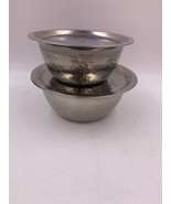 Set of 2 Metal Bowls Silver with Etched Palm Trees and Lids Paradise Sou... - $14.90