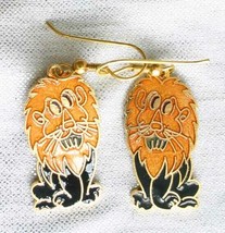 Fabulous Genuine Black &amp; Golden Cloisonne Enamel Leo Lion Earrings 1970s vintage - £14.34 GBP