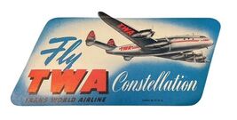 Vintage 1949 Fly TWA Trans World Airline Constellation 6" Baggage Sticker A image 2