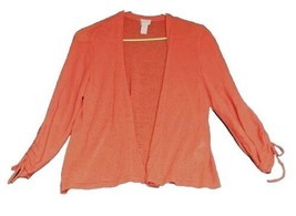Chico&#39;s Sz 2P (LP) Coral Orange Pink Open Front Cardigan Sweater Ruched ... - £15.91 GBP