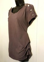 A.U.W Ruched Side Shirt size Large Plum Purple Knit Top Button Accent Shoulders - £15.46 GBP