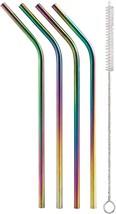 HIC Kitchen Reusable Rainbow Drinking Straws, 18/8 Stainless Steel, Set of 4 Str - £16.77 GBP