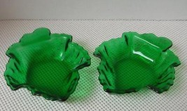 2 Vint Anchor Hocking FOREST GREEN MAPLE LEAF Shape CANDY DISHES Small N... - $11.63