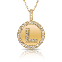 14K Solid Yellow Gold Round Circle Initial &quot;L&quot; Letter Charm Pendant Neck... - $35.14+