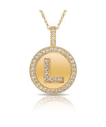 14K Solid Yellow Gold Round Circle Initial &quot;L&quot; Letter Charm Pendant Neck... - £28.08 GBP+
