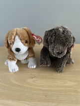 Ty Beanie Babies Frisbee &amp; Side Kick Dogs Gray w/ Blue Eyes Brown &amp; White 2002 - £11.50 GBP