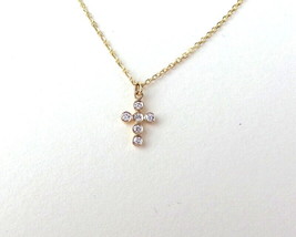 Small Diamond Cross Necklace 14K Gold 0.07CT Natural Earth Mined Diamonds - £164.05 GBP