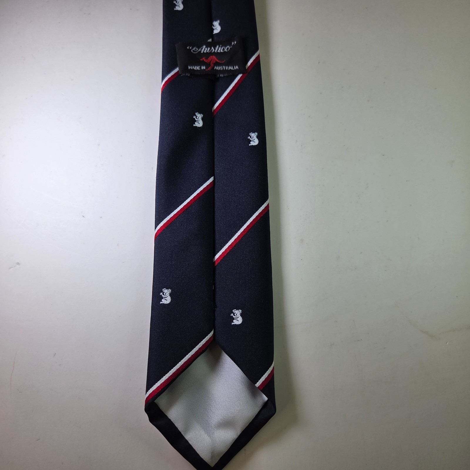 Austico Koala Novelty Stripe Tie Navy Red White Made in Australia 53" x 2.75" Item image 4
