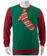 Mens Sweatshirt Ugly Christmas Big &amp; Tall Green Santa Tie Long Sleeve Cr... - £21.16 GBP