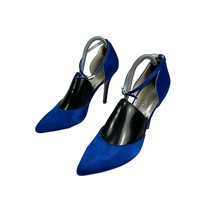 Elegant Park Blue Pointed-Toe High Heels Ankle Strap 3.5-Inch Stiletto W... - $455.16 MXN